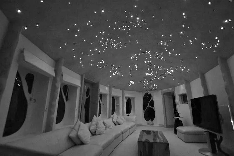 The star ceiling of the cinema pod at night