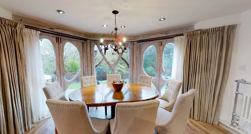 The dining table in its bay window