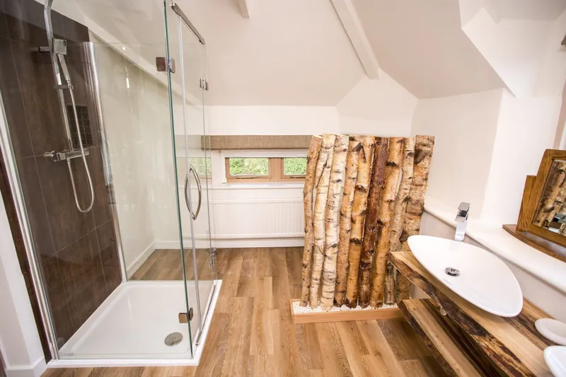 Walk-in shower in the master suite